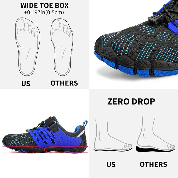 Чоловічі шкарпетки Grand Attack Barfußschuhe, мінімалістичні крос-тренери, підошва Zero Drop, широка передня частина (40.5 EU Weit, Zt609 Black Blue)