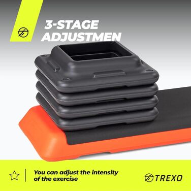 TREXO Степ-платформа для дому - степ-платформа для аеробіки з регулюванням висоти, фітнес та спорт, тренувальний пристрій для початківців та досвідчених, витримує до 250 кг, чорний/помаранчевий