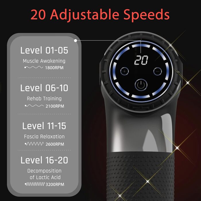 Масажер для м'язів, для спини/шиї/ноги, 6 насадок, 20 швидкостей, сірий - ідеальний подарунок