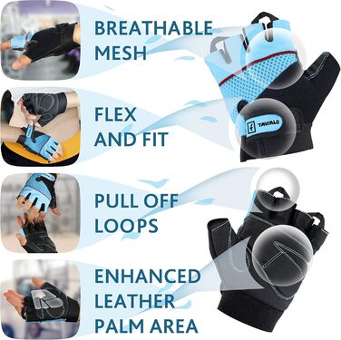 Рукавички для фітнесу жіночі Fitnesshandschuhe, розмір M (16-19 см), шкіра, для силових тренувань (Синьо-Чорно-Червоні)