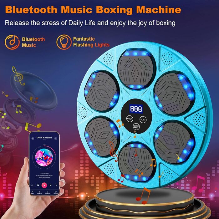 Музична боксерська машина з Bluetooth, електронна, з боксерськими рукавичками, 9 швидкостей, LED, для дорослих і дітей