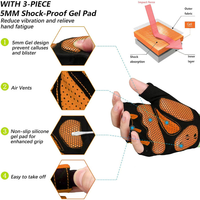 Велосипедні рукавички BIKINGMOREOK для чоловіків та жінок, дихаючі, з амортизацією, неслизькі, MTB, Mountainbike, Unisex (Помаранчевий, S)