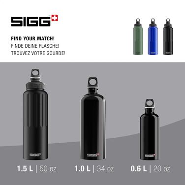 SIGG Алюмінієва пляшка для води Traveller 1,5 л, чорна, для газованих напоїв, герметична, легка, BPA-free, кліматично нейтральна