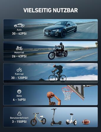 AstroAI Бездротова електрична повітряна помпа, портативна акумуляторна помпа для велосипеда з LED-ліхтариком, для велосипеда, електробіка, авто, мотоцикла, м'ячів (чорний)