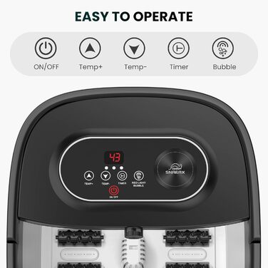 Електрична ванночка для ніг Snailax з масажем та підігрівом, 14 режимів нагріву, ролики Shiatsu, бульбашки, червоне світло, таймер, складна, чорна