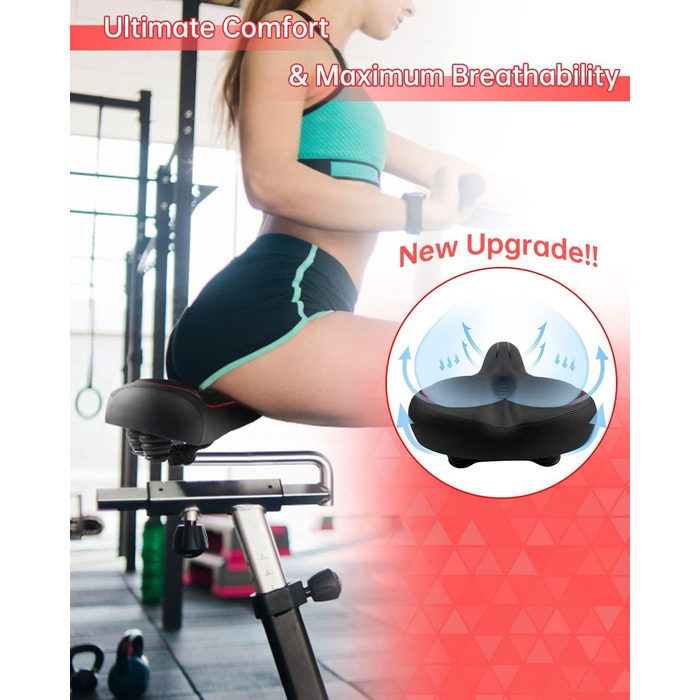 Широке велосипедне сідло з пам'яті ефекту для жінок та чоловіків, чорне/червоне. Зручне, водонепроникне, дихаюче, з інструментами. Підходить для міських велосипедів, шосе, MTB, круїзерів, велотренажерів.