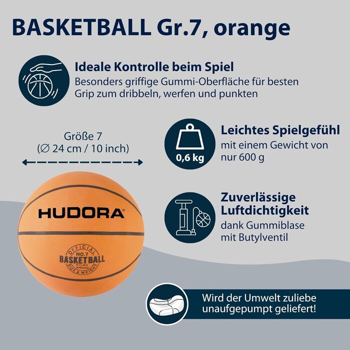 Баскетбольний стенд HUDORA Competition Pro, регульований, з кільцем та м’ячем, мобільний, для дітей, підлітків і дорослих, для вулиці