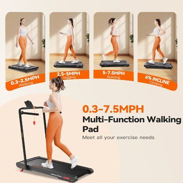 Sperax Килимок для ходьби з вібрацією 3-в-1 для бігового тренажера, з пультом дистанційного керування, 0.3-6 км/год, для дому та офісу (Сірий)