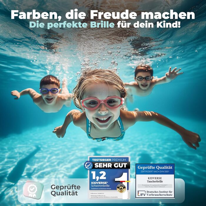 Дитячі маски для плавання Kidverse - 6-16 років, з UV-захистом та антизапотіваючим покриттям, чорні