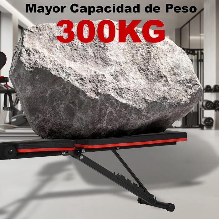 Складана та регульована лавка для тренувань з гантелями, 7 положень, вантажопідйомність 300 кг, з еластичними стрічками та подушкою для біцепса – ідеально для дому