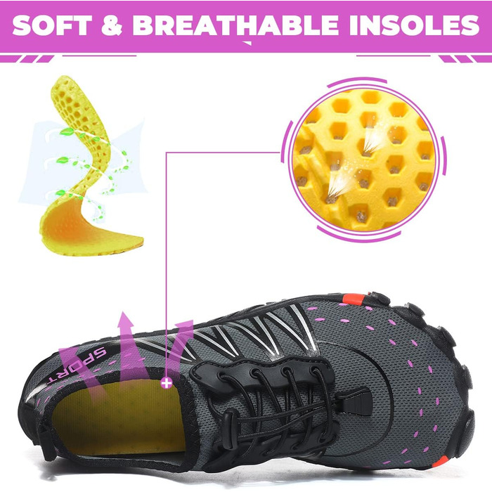 Зручні шкарпетки для плавання та відпочинку Ziitop: чоловічі та жіночі, швидко сохнуть, з дренажними отворами. Ідеальні для пляжу, басейну, каякінгу, фітнесу, трейлраннінгу та хайкінгу. Розміри 35-46 (37 EU), сірі