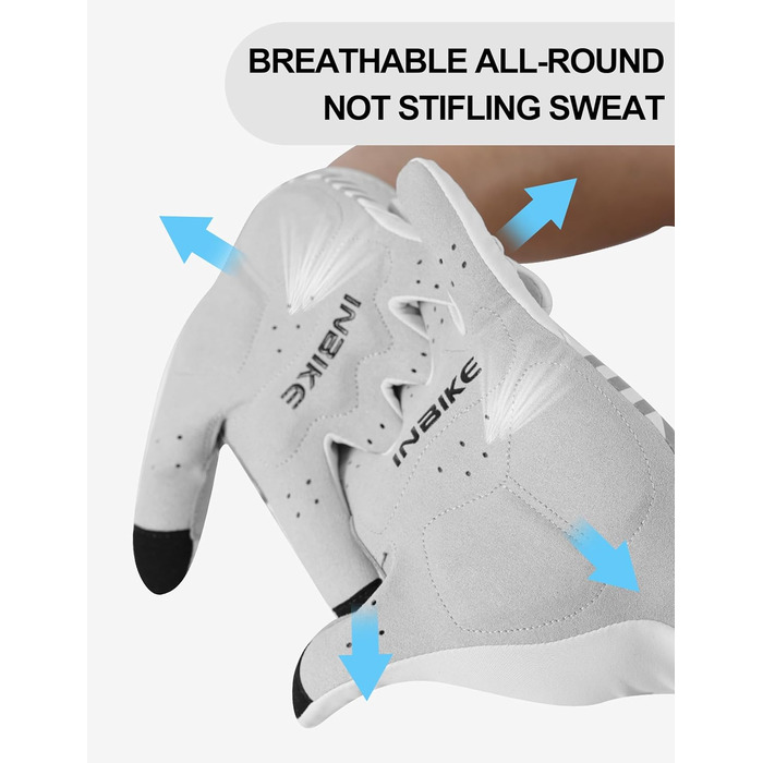 Велосипедні рукавички Inbike C701 M білі: теплі, вітронепроникні, дихаючі, з підтримкою сенсорного екрану та світловідбиваючими елементами для чоловіків та жінок