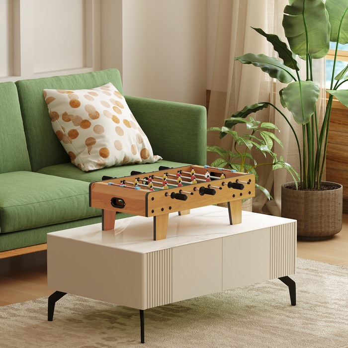 Набір для гри в настільний футбол, кікер, компактна дерев'яна конструкція, 2 м'ячі, табло, коричневий