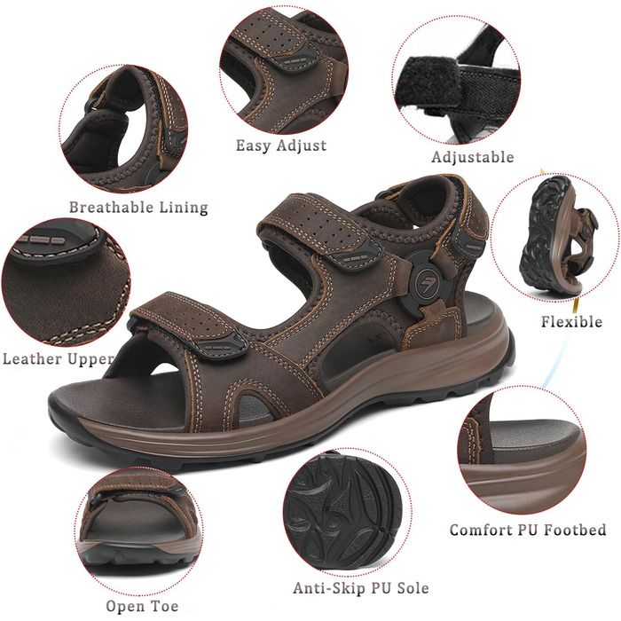 Чоловічі сандалі FLARUT для туризму та відпочинку літо, шкіра, коричневі 42 EU