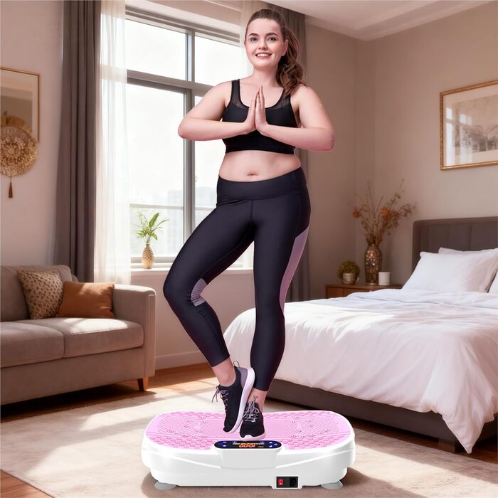 Вібраційна платформа для дому - ротаційна платформа з 120 рівнями та 5 режимами, з еластичними стрічками та пультом дистанційного керування, для спалювання жиру, нарощування м'язів та формування фігури, ідеальна для дому, домашнього спортзалу (Рожева)