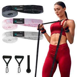 Набір з 3 еластичних стрічок для фітнесу - антиковзкі, дихаючі та еластичні - стрічки для м'язів, йоги, пілатесу та тренувань всього тіла - миються, довговічні та з сумкою. Довгі фітнес-стрічки з марочним дизайном.