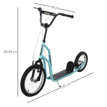 HOMCOM Scooter Scooter Kids Scooter від 5 років, Кікборд з пневматичними шинами 16/12 дюймів, Синій, 135 x 58 x 88-94 см| Аосом