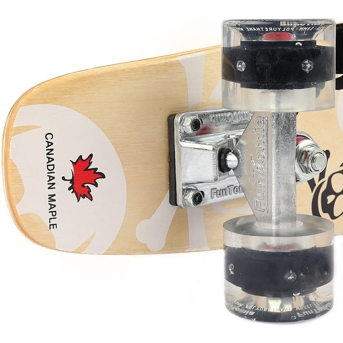 Скейтборд FunTomia Mini-Board Cruiser 57 см з 7-шарового канадського клену, підшипники Mach1 ABEC-9, білі з черепом, чорні LED-колеса