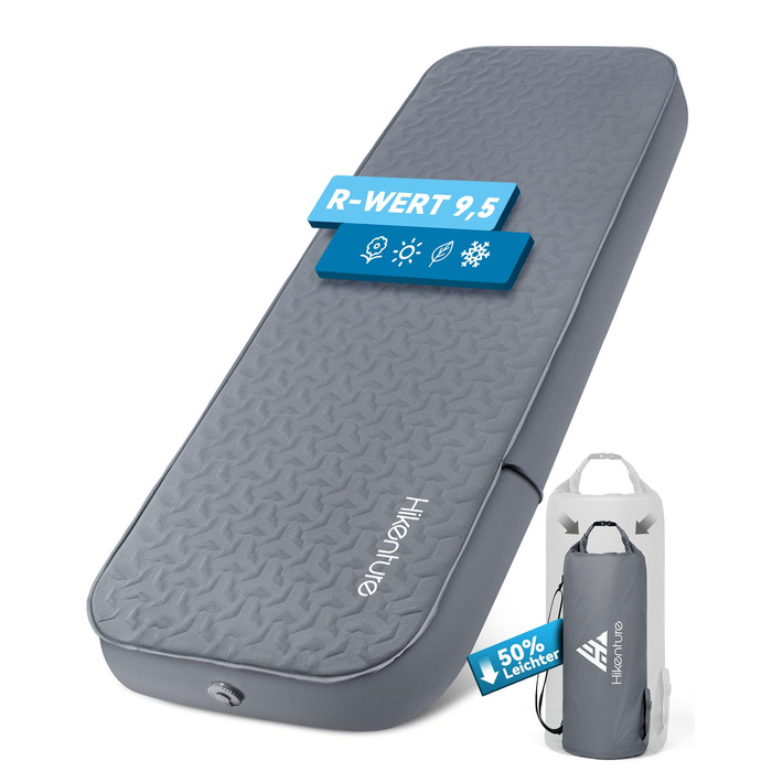 Каремат самонадувний HIKENTURE Comfort Plus сірий, товщина Extra Dicke, з насосом для кемпінгу