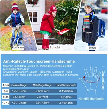 Дитячі зимові рукавички EEFOW з екраном: термо рукавички з флісу для велосипеда, бігу та прогулянок (для хлопчиків та дівчаток 4-12 років, чорний та синій, чорний та червоний)