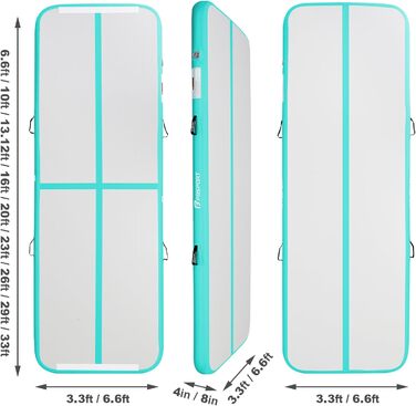 FBSPORT Airtrack Matte - килимок для гімнастики та йоги, 200x100x10 см, світло-зелений