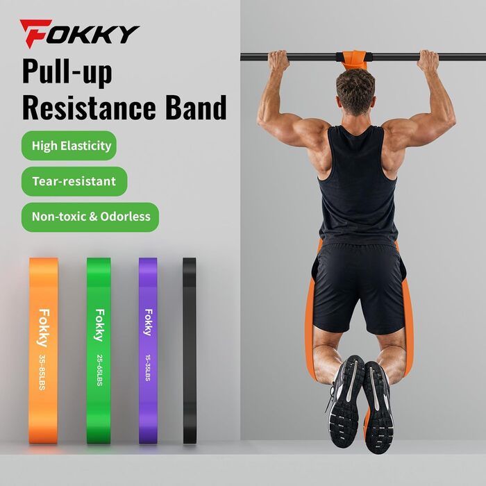 Резинки для фітнесу Fokky Resistance Bands Set 4-х рівнів, з анкером для дверей та захисними накладками для силових тренувань, розбудови м'язів та загальної фізичної підготовки