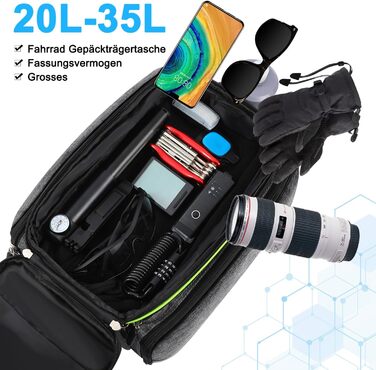 Велосипедна сумка Lixada для багажника, водонепроникна, 20-35 л, рюкзак, сумка через плече, чорна, 38x26x24 см