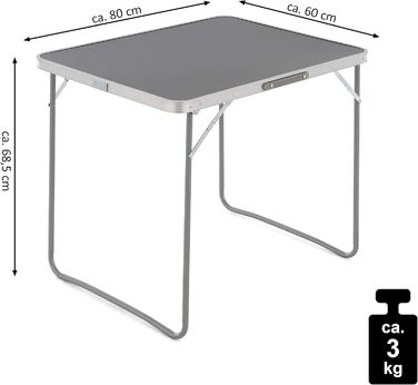 Складний стіл для кемпінгу SONLEX сірий 80x60x70 см з ручкою для перенесення, похідний, балконний