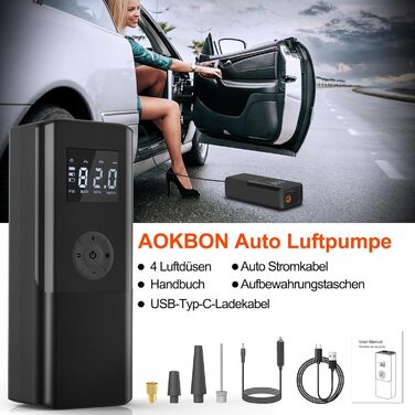 Електричний компресор для велосипедів EasyPump 12V: 150PSI, USB-C, LCD, LED, Powerbank, для всіх типів вентилів