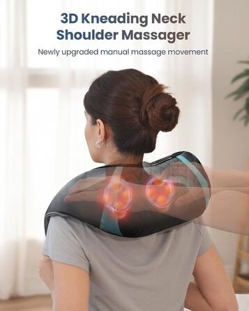 Масажер для шиї COMFIER бездротовий Shiatsu з підігрівом, 3D глибокий масаж, для шиї, спини, попереку, подарунок для жінок та чоловіків, блакитно-чорний
