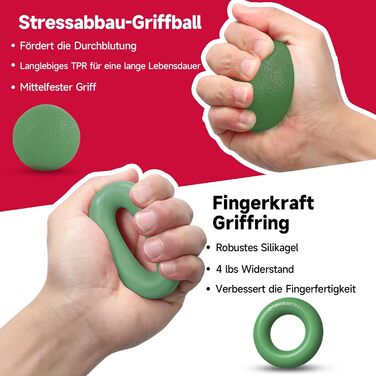 FitBeast Набір для тренування рук (5 шт.): підручники для підручників, фінгердехнери, м'яч для хвата, антистресовий м'яч для спортсменів (темно-зелений)