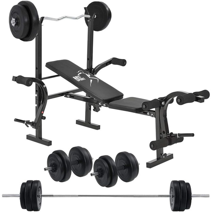ArtSport Hantelbank Set ProfiGym 1000: 3in1 (60 кг) - Розкладна тренажерна лава для силових тренувань, чорна