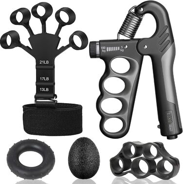 Набір для зміцнення хватки рук (5 шт.) – тренажери для рук, розтягувач пальців, кільце для хватки, м'яч для зняття стресу. Для спортсменів, чорний