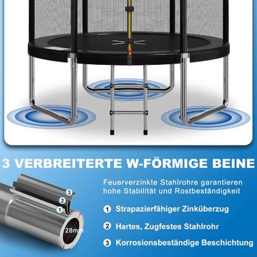 Трамплін Devoko Outdoor Ø 183-427 см, комплект з сіткою, драбиною та захистом, сертифікат GS, для дітей