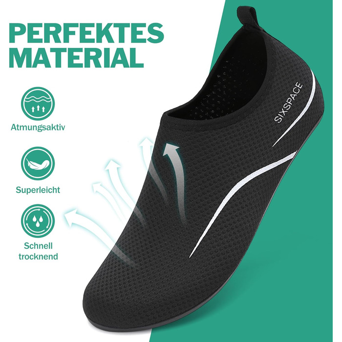 Чоловічі та жіночі аквашузи Sixspace для плавання, серфінгу, йоги та відпочинку на пляжі. Швидко сохнуть, дихаючі, чорні (розмір EU 37)