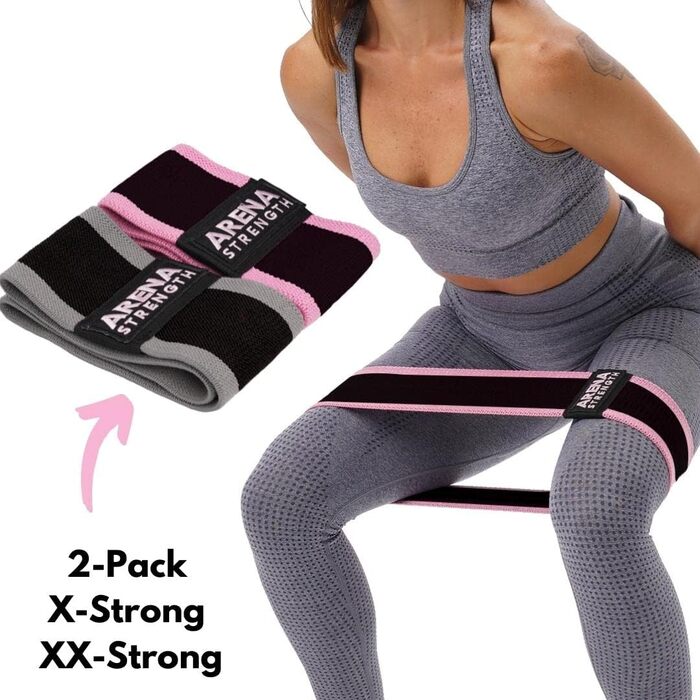 Стрічки для фітнесу Arena Strength Fabric - набір для тренування сідниць та ніг | Стрічки опору для стегон | Зручний набір з інструкцією та сумкою (X-Strong, сірий, рожевий)