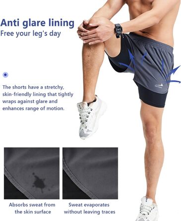 Чоловічі бігові шорти 2 в 1, спортивні шорти для тренувань, марафону, бігу на відкритому повітрі, чорного кольору / з петлею для рушника, XXL