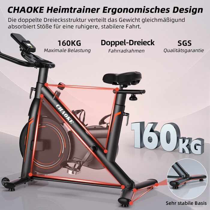 Велотренажер CHAOKE Profi Ultra-Silent з магнітним опором, до 160 кг, з мобільним додатком