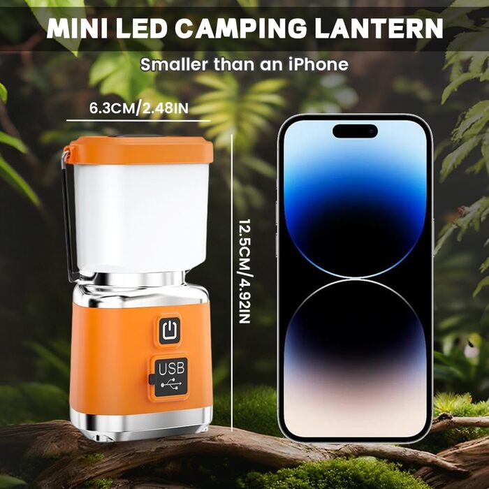 Ліхтар кемпінговий LED Flintronic Mini з акумулятором 3000mAh, помаранчевий - портативний, з гаком, 4 режими освітлення, диммер, для кемпінгу та надзвичайних ситуацій