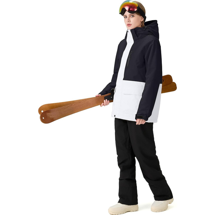 Жіночий гірськолижний костюм HOTIAN 2 частини: куртка та штани. Водонепроникний, вітронепроникний, теплий. Ідеально для катання на лижах та сноуборді. Розмір L, колір чорний (BK+BK)