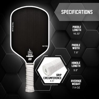 RAV PRO Пі́клбол-ракетка – Ultimate High End, 16 мм, японський Toray T700 карбон, аеродинамічна форма, схвалена USAPA, неслизька ручка (білий/розкішний сад)