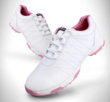 Жіночі гольф-туфлі PGM з шипами, водонепроникні, білі з рожевою вставкою (35 EU)