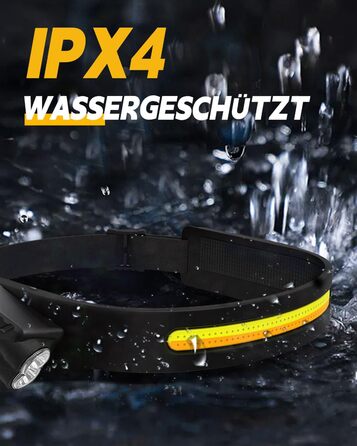 LED налобний ліхтар з акумулятором, регульований кут 270°, 1200 люменів, 7 режимів, датчик руху, водонепроникний IPX4, 2400mAh, для кемпінгу та піших прогулянок, чорний