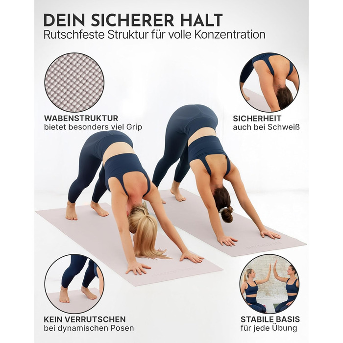 Килимок для йоги NEOLYMP - неслизький, для захисту суглобів - 183x61 см - PVC - для йоги, пілатесу - з E-book та відео-управами (Taupe)