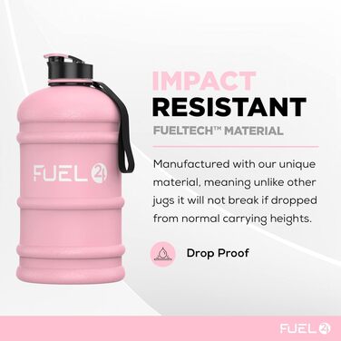 Спортивна пляшка для води Fuel24 Jug 2,2 л з поп-кришкою та ручкою, рожева, без BPA, для залу та фітнесу