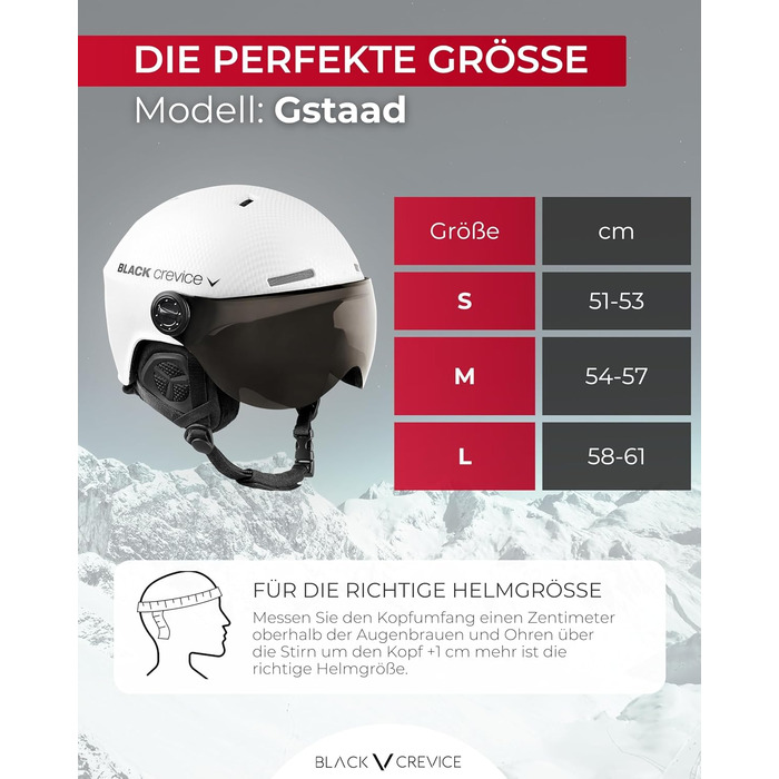 Шолом гірськолижний BLACK CREVICE Gstaad з візором у стилі пілота, білий, карбон, M/L