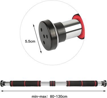 Турнік для дверей Klimmzugstange | Регульована висота 80-130 см | Макс. вантажопідйомність 150 кг | Чорний та червоний | Для силових тренувань