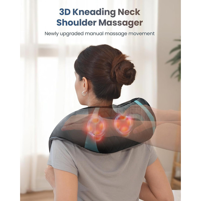 Масажер для шиї COMFIER бездротовий Shiatsu з підігрівом, 3D глибокий масаж, для шиї, спини, попереку, подарунок для жінок та чоловіків, блакитно-чорний