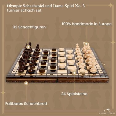 Набір для турнірного шахів №3 | Master Of Chess | Шахи з дерева, преміум-якість, 35 см | Класичний набір Staunton та шахове поле для дорослих та дітей (2 в 1, 35x35 см)