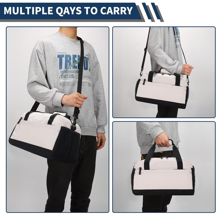 Спортивна сумка маленька з відділенням для мокрого, 35×20×20 см, ручна поклажа, міні-дуфіль, з кількома відділеннями для спорту, відпочинку, коротких подорожей (бежева)